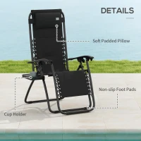 Outsunny Zero Gravity Lounger Chair, Folding Reclining Patio Chair with Padded Seat, Cup Holder, Soft Cushion and Headrest for Poolside, Camping, Black(m-7)