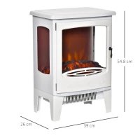 HOMCOM Camino Elettrico Effetto Fiamma e 3 Lati Aperti, Temperatura Regolabile 900W-1800W, Protezione da Surriscaldamento, Copertura 20-25m², 39x26x54.8cm, Bianco(m-3)