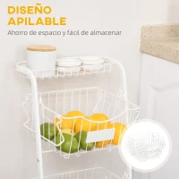 HOMCOM Cesta de Frutas y Verduras de 3 Niveles Organizador de Cestas Apilables y Extraíbles 42,5x36,5x91 cm Blanco(m-5)