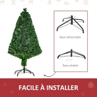HOMCOM Sapin de Noël Artificiel Lumineux 120H cm Fibre Optique Multicolore + Support Pied 130 Branches étoile Sommet Brillante Vert(m-7)