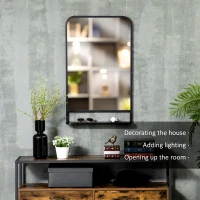 HOMCOM Modern Square Wall Mirror with Storage Shelf, 86 x 53 Mirrors for Living Room, Bedroom, Black(m-4)