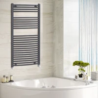 HOMCOM Curved Heated Towel Rail, Hydronic Bathroom Ladder Radiator Towel Warmer For Central Heating 600mm x 1200mm, Grey(m-10)