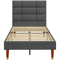 HOMCOM Upholstered Single Bed Frame 161W x 208D x 121Hcm with Slats, Grey(m-11)