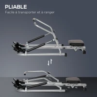 HOMCOM Rameur d'appartement pliable - 3 niveaux de résistance écran LCD multifonction - acier ABS noir gris(m-7)