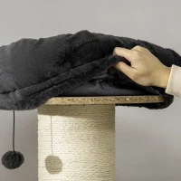 PawHut Arbre à chat griffoir sisal naturel 2 plateformes panier observation jeu boule suspendue peluche grise(m-8)