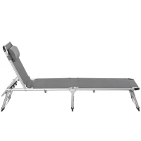 Outsunny Foldable Outdoor Sun Lounger, Reclining Lounge Chair Camping Bed Cot with Pillow 4-Level Adjustable Back Aluminium Frame, Dark Grey(m-7)
