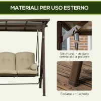Outsunny Dondolo da Giardino 3 Posti in Acciaio con Tettuccio Inclinabile e Cuscini, 208x120x174 cm(m-6)