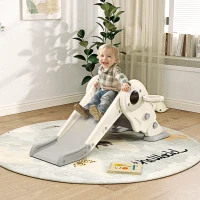 AIYAPLAY 3-in-1 Kids Slide with Basketball Hoop, Climber, Anti-Slip Steps for Toddlers, Ages 2-5 Years, Cream White(m-2)
