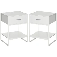 HOMCOM Set 2 Comodini Moderni, 2 Comodini da Camera da Letto e Soggiorno, con Cassetto e Ripiano Aperto, Design Moderno, in MDF e Acciaio, 45x40x60cm, Bianco(m-10)