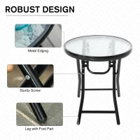 Outsunny Foldable Garden Table, Round Folding Table with Glass Tabletop and Safety Buckle for Patio, Garden, Outdoor, Indoor, Black(m-7)