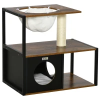 PawHut Katzenmöbel Kratzbaum mit Katzenhöhle Katzenhaus mit Katzenbett Kissen Hängematte Sisal Braun 64 x 40 x 60cm(m-10)