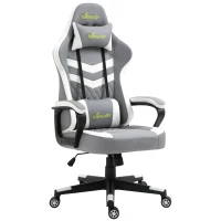 Vinsetto Gaming Chair, Computer Desk Chair with Lumbar Support, Faux Leather Racing Chair with Headrest and Swivel Wheels for Home Office, Grey White(m-11)