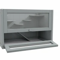 PawHut Jaula para Hámster de Madera de 2 Niveles Casa para Animales Pequeños con Plataformas Escaleras 60x35x42 cm Gris(m-8)