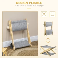 PawHut Lit pliable pour chats hamac 2 niveaux en bois et feutrine avec jeu boules suspendues - dim. 52L x 42l x 33,5H cm(m-4)