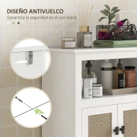 HOMCOM Mueble Auxiliar de Baño con 2 Puertas con Frontal de Ratán Estante Ajustable y Compartimento Abierto 60x30x90 cm Blanco(m-7)