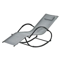 Outsunny Tumbona Mecedora de Exterior con Reposabrazos Reposacabezas y Efecto de Ratán para Jardín Terraza Patio Carga Máx. 160 kg 61x160x79 cm Gris(m-10)