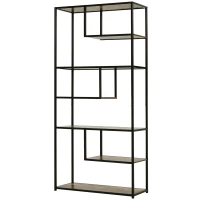 HOMCOM 6 Tier Bookcase, Industrial Tall Shelf Unit with Steel Frame for Home Office, Study, Living Room, Hallway, 82 x 33.5 x 175 cm, Rustic Brown and Black(m-11)