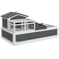 PawHut Tortoise House 3-Room with 2 Stories, Ladder, Balcony, Tray, Openable Roof, 59H x 112L x 65Wcm, Grey(m-11)