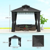 Outsunny 3 x 3 (m) Outdoor Polycarbonate Gazebo, Double Roof Hard Top Gazebo with Galvanised Steel Frame, Nettings & Curtains for Garden, Lawn, Patio and Deck, Dark Grey(m-3)