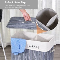 HOMCOM 100L Collapsible Natural Wood  Laundry Hamper Organizer Clothes Washing Basket Bin Storage Box w/Lid Removable Lining 52x32x63cm, Grey(m-6)