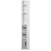 kleankin Colonna Bagno con Mensole e Armadietti, Mobile Alto Salvaspazio in Legno 15x17x120cm, Bianco e Grigio(m-10)