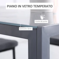 HOMCOM Tavolo Quadrato da 4 Persone per Cucina e Soggiorno, Tavolo Moderno in Metallo e Vetro Temperato, 75x75x75 cm, Grigio(m-6)