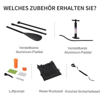 HOMCOM Aufblasbares Surfbrett Surfboard Stand Up Board mit Paddel Rutschfest Inkl. Ausrüstung PVC EVA 305 x 80 x 15 cm(m-4)
