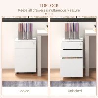 Vinsetto 3-Drawer Vertical Filing Cabinet with Pencil Tray, Lock and 5 Wheels, Steel Mobile File Cabinet, for A4, Legal and Letter Size, Pre-Assembled Body, White(m-6)