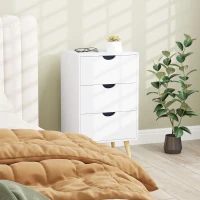 HOMCOM Bedside Table, Bedside Cabinet with 3 Drawers, Side End Table with Pine Wood Legs for Bedroom Living Room, Cream White(m-2)