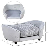 PawHut Canapé Chien Chat sur Pied Style Moderne Coussin d'assise Amovible Lavable Grand Confort 78,5 x 57 x 35,5 cm Gris(m-3)