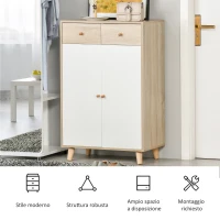 HOMCOM Mobile Scarpiera Salvaspazio per 12 Scarpe, Armadietto con 4 Mensole e 2 Cassetti, 68x35x102.5 cm, Color Legno e Bianco(m-5)