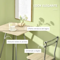 HOMCOM Set 3 Pezzi con Tavolino Alto e Sgabelli da Bar in Legno e Acciaio, Color Quercia(m-5)