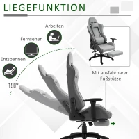 Vinsetto Bürostuhl Computerstuhl Drehstuhl mit abnehmbarem Kopf- und Lendenkissen Wippenfunktion ergonomischer Schreibtischstuhl drehbar höhenverstellbar mit Fußstütze PP Grau 73x57x127-135 cm(m-7)