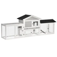 PawHut Clapier cage à Lapins rongeurs XXL 2 étages toit bitumé intégral plateau à déjection 227L x 53l x 85H cm bois massif sapin - gris et blanc(m-10)