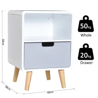 HOMCOM Mesita de Noche Madera con 1 Cajón 1 Estante Comoda Mesilla Mueble Dormitorio Armario Almacenamiento 40x30x58cm Blanco(m-3)