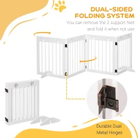 PawHut Freestanding Pet Gate 4 Panel Wooden Dog Barrier Folding Safety Fence with Support Feet up to 204cm Long 61cm Tall for Doorway Stairs White(m-4)