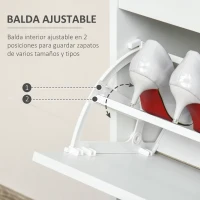 HOMCOM Mueble Zapatero de 4 Puertas Zapatero Estrecho con Estantes Ajustables y Extraíbles Capacidad de 16 Pares para Pasillo Entrada Recibidor 98x24x83 cm Blanco(m-4)