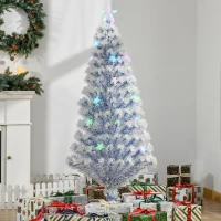 HOMCOM 5FT Artificial Fibre Optic Christmas Tree Seasonal Decoration w/ LED Lights Pre-Lit Easy Store White Blue(m-2)