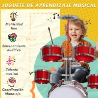 AIYAPLAY Batería para Niños de +3 Años con Tambores Bombo Platillo Pedal y Baquetas 68,5x37x84 cm Rojo(m-5)