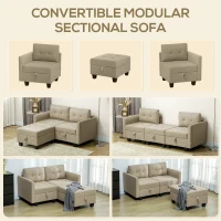 HOMCOM 'L' Shape Modular Storage Sofa - Light Brown(m-4)