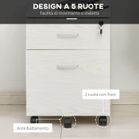 Vinsetto Schedario da Ufficio Cassettiera Per Scrivania in Legno, 2 Cassetti, Serratura con 2 Chiavi, Bianco, 40x45x55.6cm(m-7)