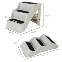 PawHut Escalier pour chien animaux pliable 3 marches antidérapant pliable portable charge max. 15 Kg 49L x 39l x 39H cm plastique crème(m-3)