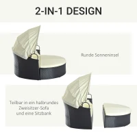 Outsunny Sonneninsel, teilbar in 2 Sofas, verstellbarer Sonnenschutz, Rattanoptik, Creme, 1,7 x 1,8 x 1,5 m(m-7)