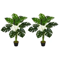 HOMCOM 2 Pack Decorative Artificial Monstera Plants in Pot Fake Plants for Home Indoor Outdoor Decor, 85cm, Green(m-1)