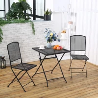 Outsunny Garten Sitzgruppe für 2 Personen Bistro-Set Garnitur 1 Tisch+2 faltbare Stühle für Terrasse Balkon Metall Grau(m-6)