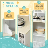 HOMCOM Kids Wooden Toy Kitchen Play Cooking Set Pretend Role Playset, Multiple Storage, with Cooking Bench, Pots, Storage Basket, for 3-6 Years(m-6)