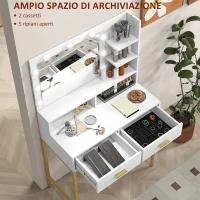 HOMCOM Mobile Toeletta con Specchio, 2 Cassetti, 5 Ripiani e Sgabello, in MDF e Truciolato, 80x40x138 cm, Bianco(m-5)