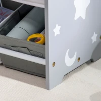 ZONEKIZ 3PCs Kids Furniture Bedroom Set with Bed, Toy Box Bench, Storage Unit with Baskets, Star and Moon Patterns, for 3-6 Years Old Boys Girls, Grey(m-9)