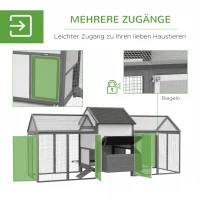 PawHut Hühnerstall Kleintierstall 2 Außengehege, 1 Nistkasten, 2 Rampen,Asphaltdach, wetterbeständig, Grau(m-5)