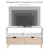 HOMCOM TV-Schrank, TV-Kommode mit Schubladen, Offene Regale, Holz, 99 x 39 x 58 cm, Weiß(m-6)